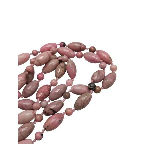 Pink Rhodochrosite Gemstone Hand Knotted Necklace Vintage No Clasp - Picture 5 of 7